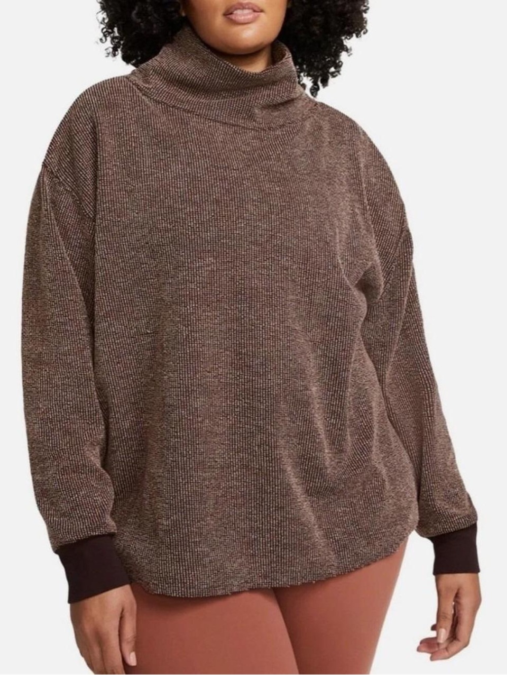 Nike Yoga Therma-FIT High Neck Cozy Fleece Tunic Top Size Small in Brown